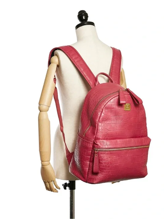 MCM Stark Large Fuchsia Croc-Embossed Leather Full Size Backpack - Picture 3 of 14
